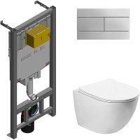 Комплект унитаза SantiLine SL-5005 с сиденьем Микролифт и инсталляцией Jacob Delafon E29025-NF+E4316-CP с клавишей смыва Хром фаянс подвесной