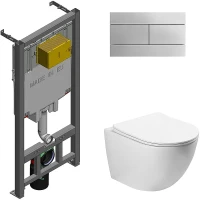 Комплект унитаза SantiLine SL-5005 с сиденьем Микролифт и инсталляцией Jacob Delafon E29025-NF+E4316-CP с клавишей смыва Хром фаянс подвесной