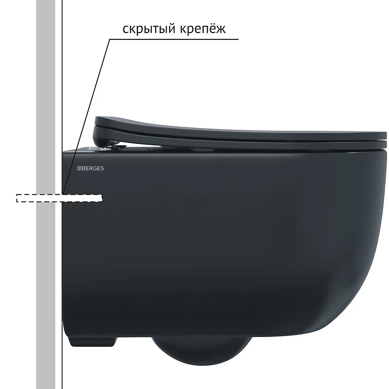 Унитаз Berges Ventas Black Rimless 082136 подвесной Черный с сиденьем Микролифт фарфор подвесной