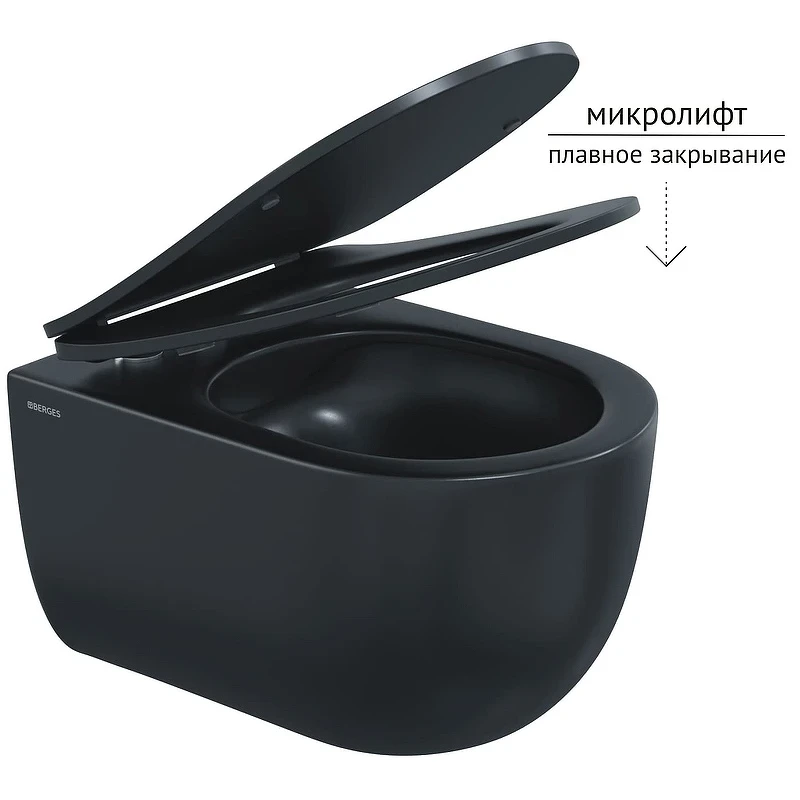 Унитаз Berges Ventas Black Rimless 082136 подвесной Черный с сиденьем Микролифт фарфор подвесной