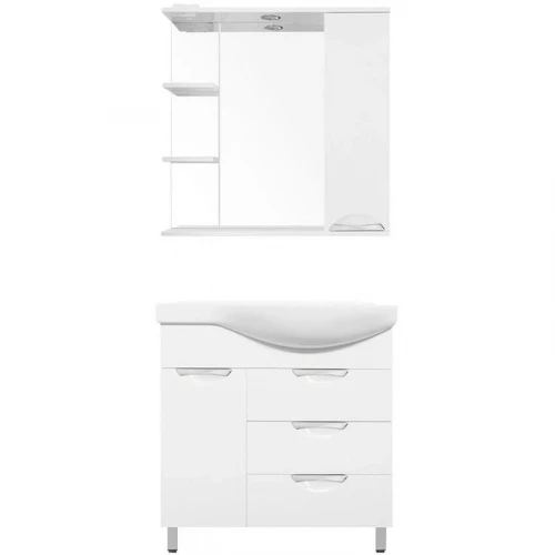 Тумба под раковину Style Line Жасмин 82 L ЛС-00000526 с бельевой корзиной Белая МДФ / ЛДСП