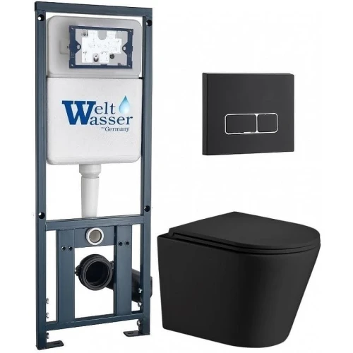 Комплект унитаза с инсталляцией WeltWasser MARBERG 410 + SALZBACH 043 MT-BL + MAR 410 SE MT-BL 10000011552 цвет Черный матовый с сиденьем Микролифт и клавишей смыва цвет Черный матовый