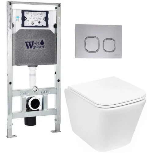 Комплект унитаза с инсталляцией WeltWasser AMBERG 506 ST + GELBACH 043 GL-WT + AMBERG RD-CR 10000011867 цвет Белый глянцевый с сиденьем Микролифт и клавишей смыва цвет Хром