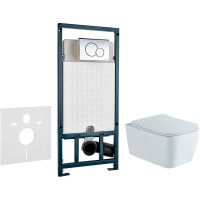 Комплект унитаза Aquatek Либра New AQ1148N-00 с сиденьем Микролифт и инсталляцией WeltWasser WW Marberg 507 10000005949+10000005952 с клавишей смыва Хром глянцевый фарфор подвесной