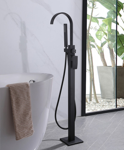 Смеситель для ванны Abber Wasserfall AF8615B Черный матовый латунь на пол