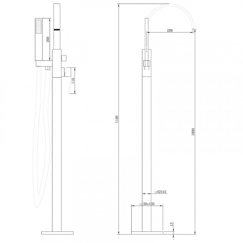 Смеситель для ванны Abber Wasserfall AF8615B Черный матовый латунь на пол
