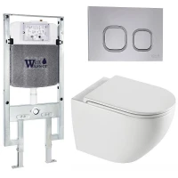 Комплект унитаза с инсталляцией WeltWasser AMBERG 497 ST + MERZBACH 043 XL GL-WT + AMBERG RD-CR 10000013772 цвет Белый глянцевый с сиденьем Микролифт и клавишей смыва цвет Хром