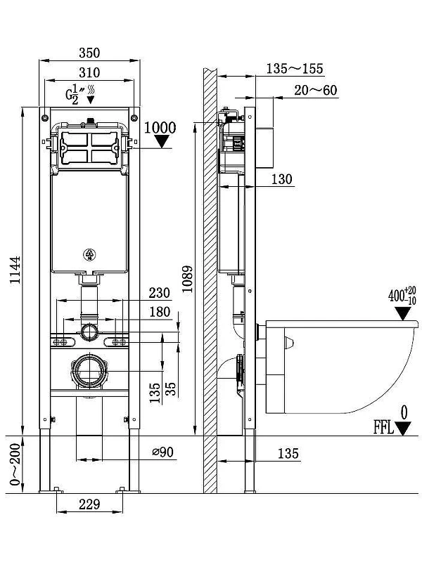 Инсталляция WeltWasser WW Amberg 350 BL 10000012280 с клавишей смыва цвет Черный