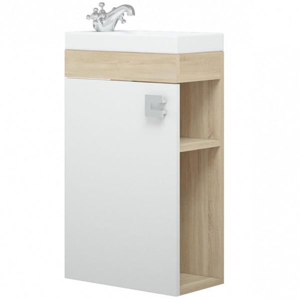 Тумба под раковину Corozo Комо 40 SD-00000352 подвесная Сонома Белая МДФ / ЛДСП