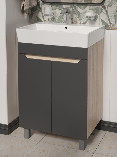 Тумба с раковиной DIWO Архангельск 60 1108039 цвет Дуб сонома, Антрацит