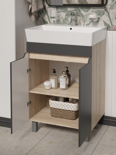 Тумба с раковиной DIWO Архангельск 60 1108039 цвет Дуб сонома, Антрацит