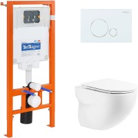 Комплект унитаза с инсталляцией BelBagno Onda BB066CHR/BB870SC/BB002-80/BB014-SR-BIANCO с сиденьем Микролифт и Белой клавишей смыва фаянс подвесной
