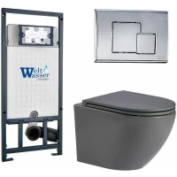 Комплект унитаза с инсталляцией WeltWasser MARBERG 507 + MERZBACH 043 MT-GR + MAR 507 SE-CR 10000011400 цвет Серый матовый с сиденьем Микролифт и клавишей смыва цвет Хром