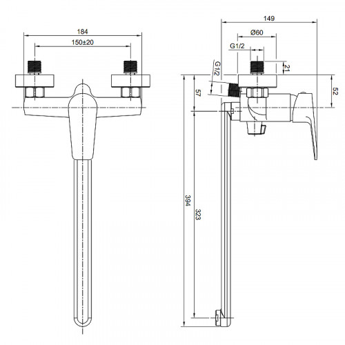 Смеситель для ванны Olive's Tieso 26221TSB универсальный Черный матовый латунь на стену