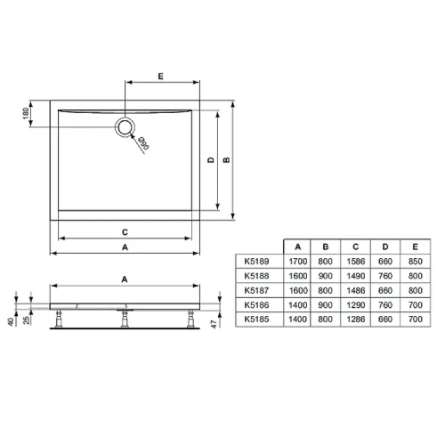 Акриловый поддон для душа Ideal Standard Ultraflat 170X80 K518901 цвет Euro White / Евробелый