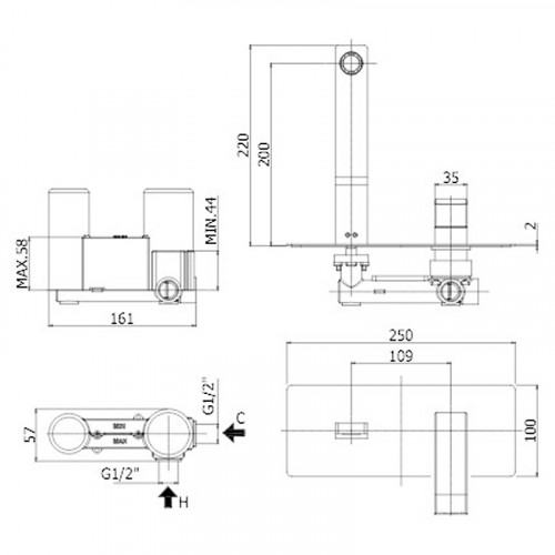 Смеситель для раковины Paffoni Level LES105CR Хром латунь встраиваемый