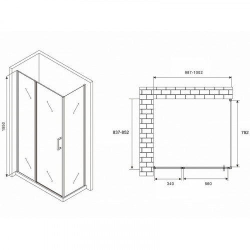 Душевой уголок Abber Sonnenstrand 100x85 AG04100S-S85 профиль Хром стекло прозрачное