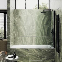 Шторка на ванну Maybah Glass MGV-598-6 600x1400 поворотная на монопетле Черный стекло прозрачное