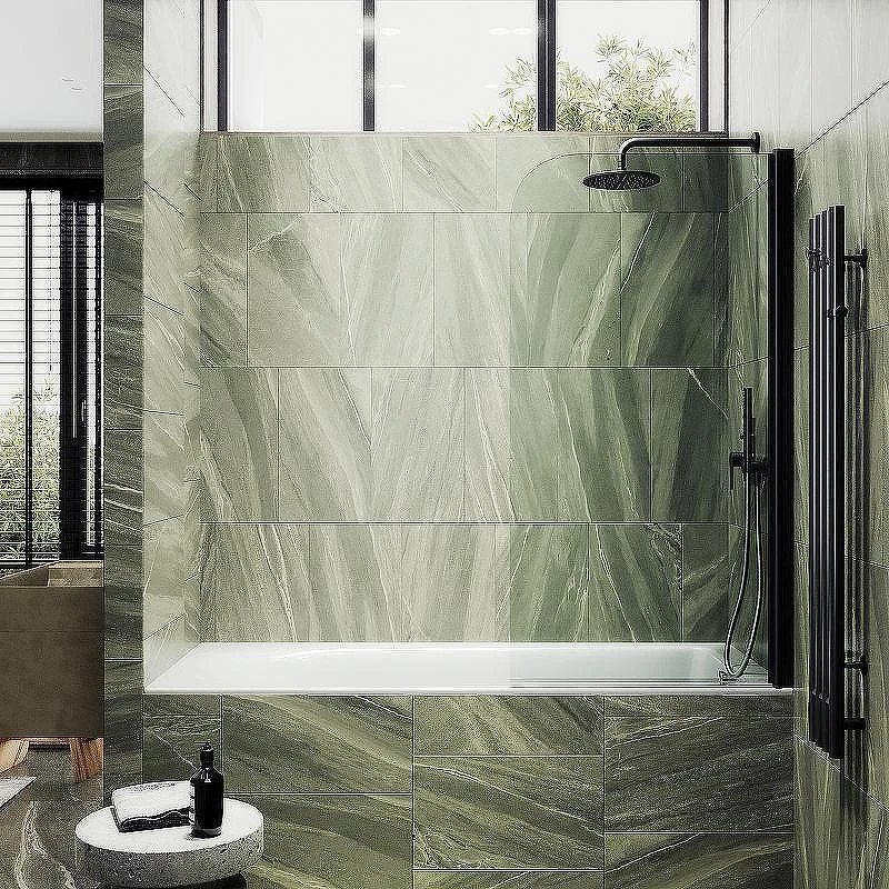 Шторка на ванну Maybah Glass MGV-598-6 600x1400 поворотная на монопетле Черный стекло прозрачное