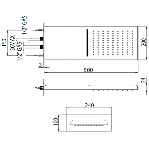 Верхний душ Bossini Manhattan I00570.073 Черный матовый нержавеющая сталь на стену