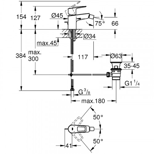 Смеситель для биде Grohe BauLoop 23338001 Хром латунь