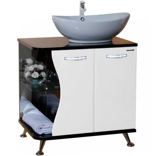 Тумба под раковину Bellezza Рио 70 R 4633611241263 Черная Белая МДФ / ЛДСП, стекло