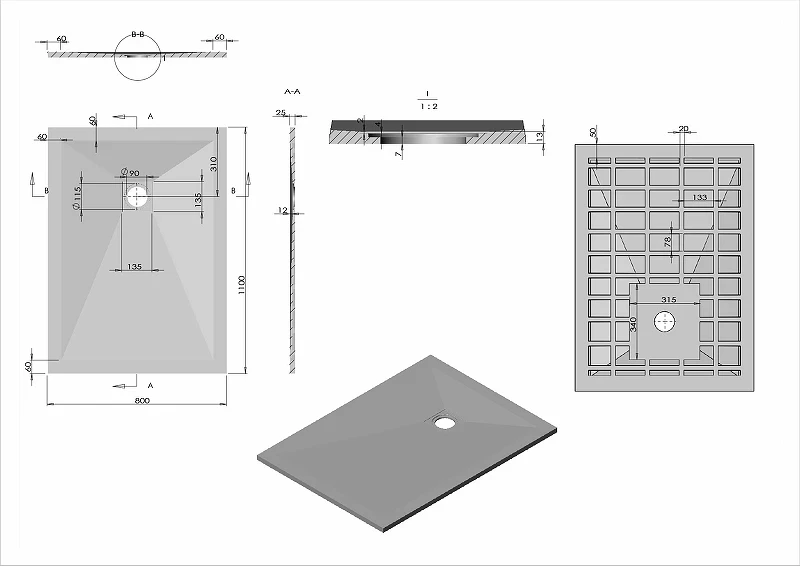 Душевой поддон из искусственного камня Vincea 110x80 VST-4SR8011W+Vsph-D132 Белый матовый