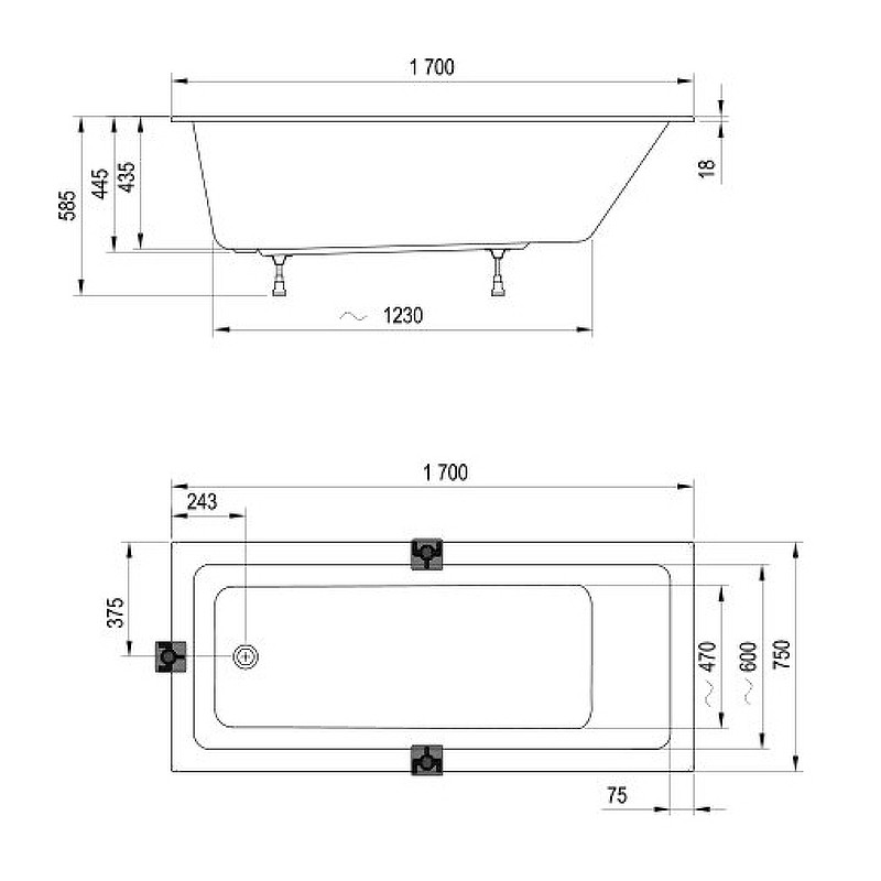 Акриловая ванна Ravak 10° Slim 170x75 CA71300000 без гидромассажа