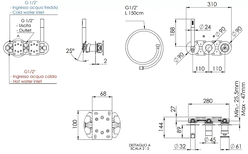 Смеситель для душа Remer Chrono CH97D2PNO цвет Черный матовый