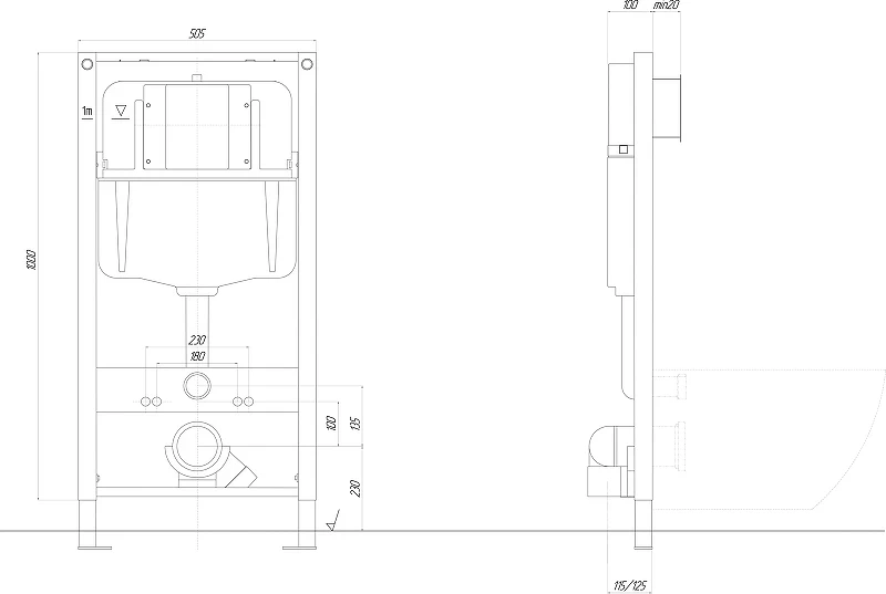 Инсталляция Aquatek Pneumo N49 INSP-0000002 для унитаза без клавиши смыва