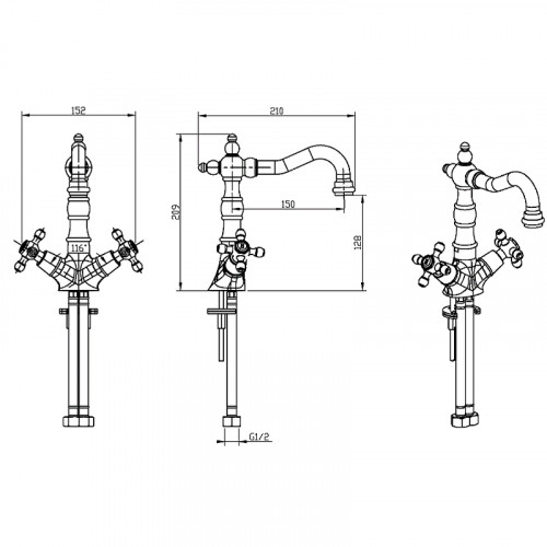 Смеситель для раковины Boheme Tradizionale Oro 292 Золото латунь