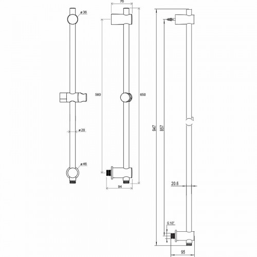 Душевая штанга Ravak 975.01 X07P366 Хром латунь на стену