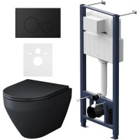 Комплект унитаза с инсталляцией AM.PM Spirit V2.0 FlashClean IS49038.701700MB с сиденьем Микролифт и Черной матовой клавишей смыва фарфор подвесной