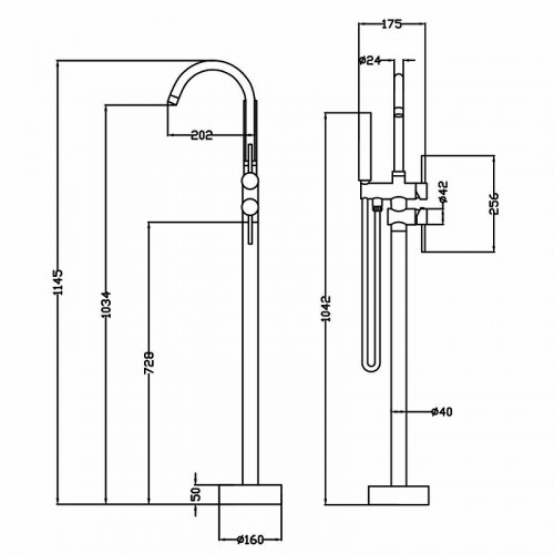 Смеситель для ванны Swedbe Spira 4004 Хром латунь на пол
