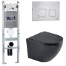 Комплект унитаза с инсталляцией WeltWasser AMBERG 350 ST + MERZBACH 043 MT-BL + AMBERG RD-MT CR 10000011324 цвет Черный матовый с сиденьем Микролифт и клавишей смыва цвет Хром матовый