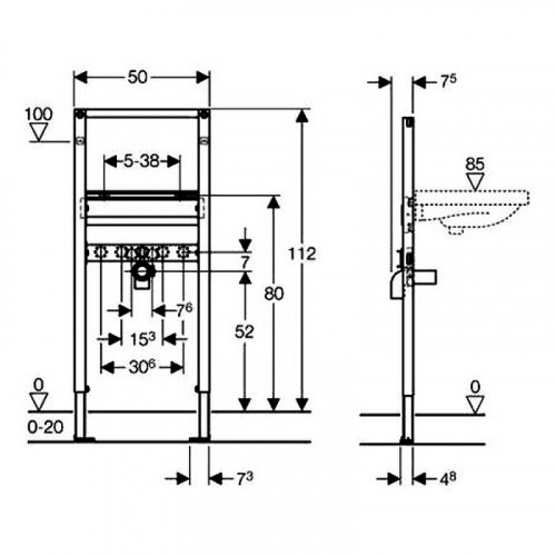Инсталляция Geberit Duofix 111.434.00.1 для раковины без угловых фитингов нержавеющая сталь