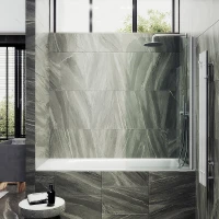 Шторка на ванну Maybah Glass MGV-597-1 500x1400 поворотная на монопетле Белый стекло прозрачное