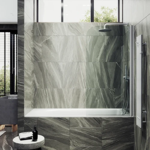 Шторка на ванну Maybah Glass MGV-597-1 500x1400 поворотная на монопетле Белый стекло прозрачное
