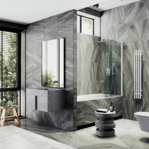 Шторка на ванну Maybah Glass MGV-597-1 500x1400 поворотная на монопетле Белый стекло прозрачное