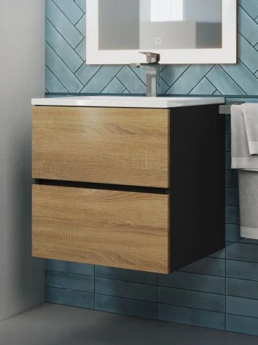 Тумба под раковину Uperwood Barsa 50 2937205252 подвесная цвет Черный матовый Дуб сонома