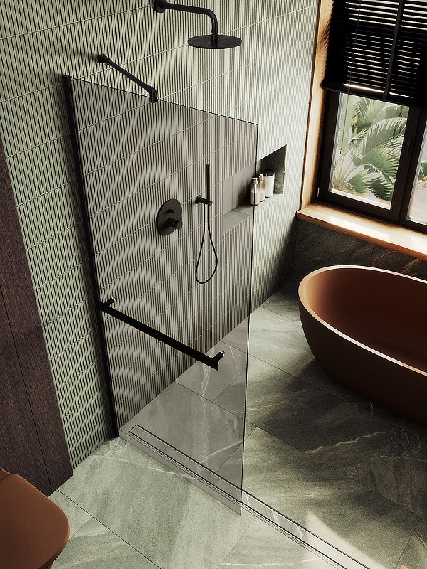 Душевая перегородка Maybah Glass MGD-721-6ш 690x1950 в широком профиле Черный стекло бронзовое