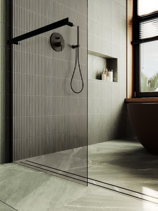 Душевая перегородка Maybah Glass MGD-721-6ш 690x1950 в широком профиле Черный стекло бронзовое