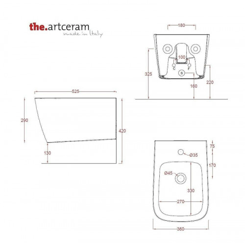 Биде Artceram A16 ASB004 01 00 подвесное цвет Белый