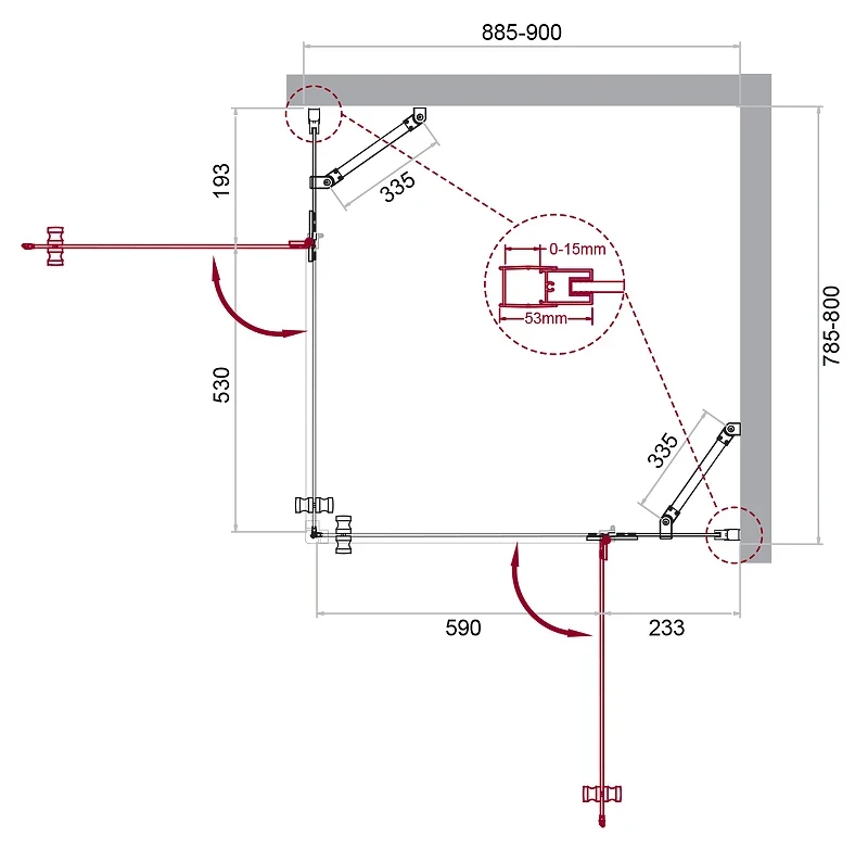 Душевой уголок BelBagno Kraft 90х80 KRAFT-AH-22-90/80-C-Cr-R профиль Хром стекло прозрачное