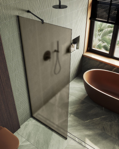 Душевая перегородка Maybah Glass MGD-692-6у 890x1950 в узком профиле Черный стекло бронзовое матовое