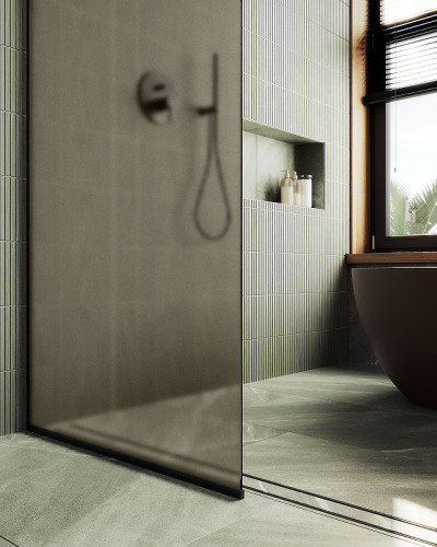 Душевая перегородка Maybah Glass MGD-692-6у 890x1950 в узком профиле Черный стекло бронзовое матовое