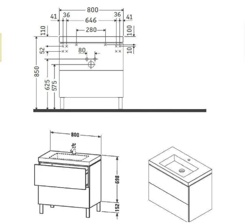 Тумба с раковиной Duravit L-Cube 80 LC6937O2222 цвет Белый глянцевый