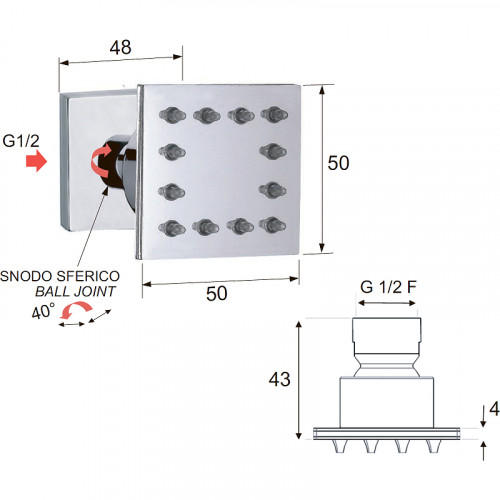 Боковая форсунка Remer QX34JET Хром нержавеющая сталь на стену