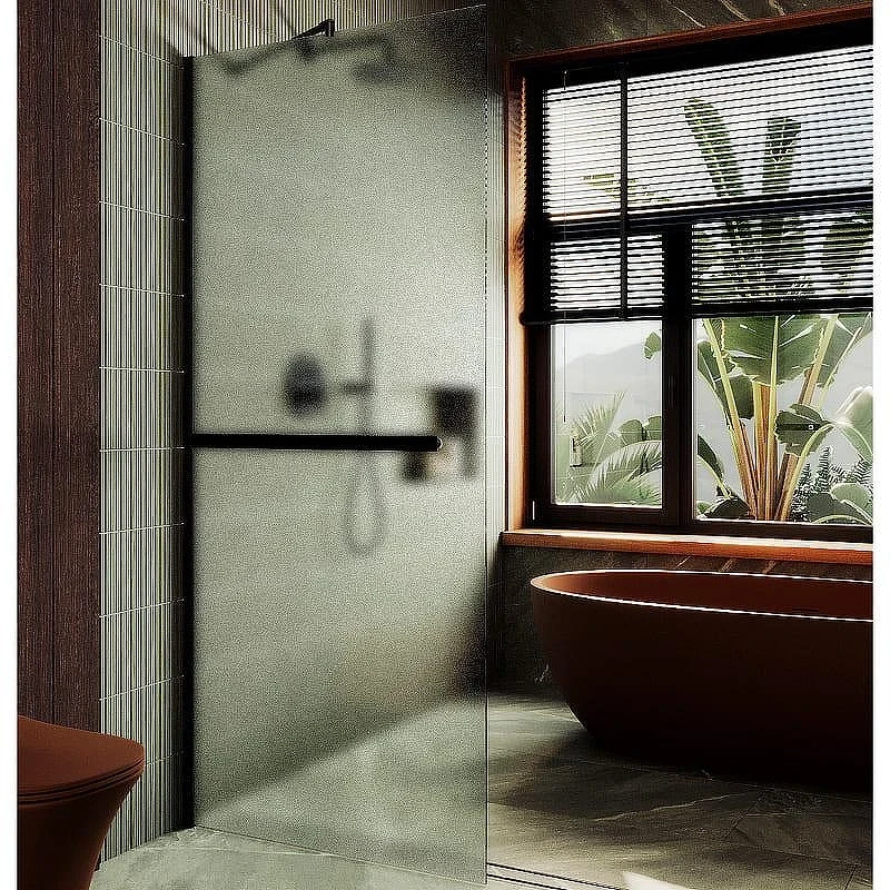 Душевая перегородка Maybah Glass MGD-1463-6ш 990х1950 в широком профиле с полотенцедержателем Черный стекло сатиновое