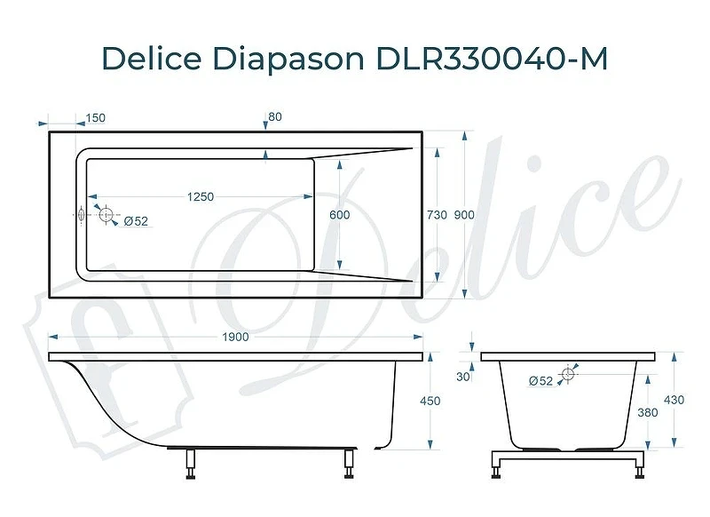 Ванна из искусственного камня Delice Diapason 190х90 DLR330040-M цвет Белый матовый